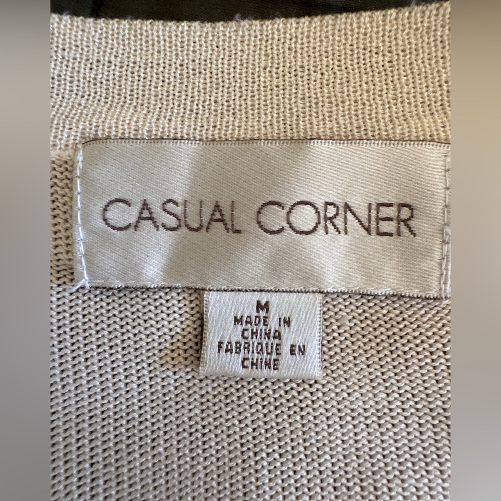 Casual Corner Vintage Light Cream Open-Front Knit Cardigan Size Medium - Picture 2 of 6
